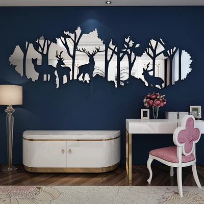 Home Forest Deer DIY Mirror Wall Stickers