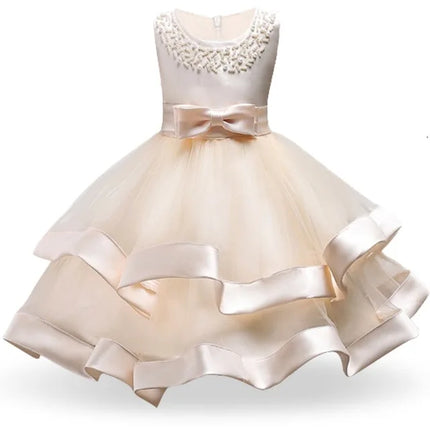 Baby Girl 2-12Y Elegant Pink Cake Wedding Evening Party Dress