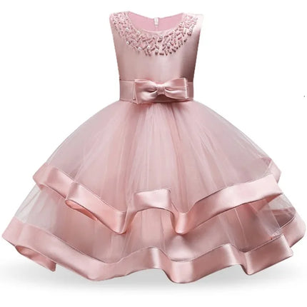 Baby Girl 2-12Y Elegant Pink Cake Wedding Evening Party Dress