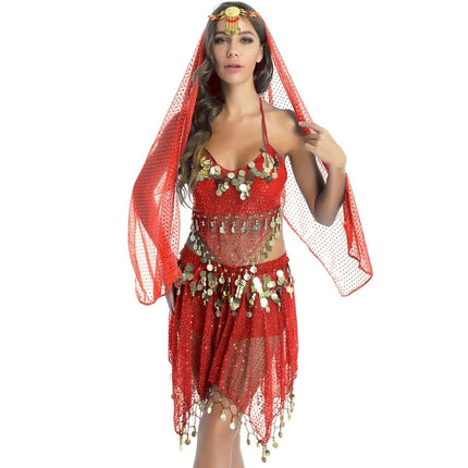 Women Halter Sequin Belly-Dance-Costume Set