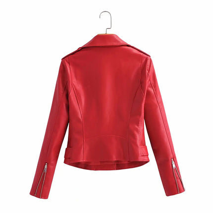 Women Leather Short Rivet Motorcycle Jacket