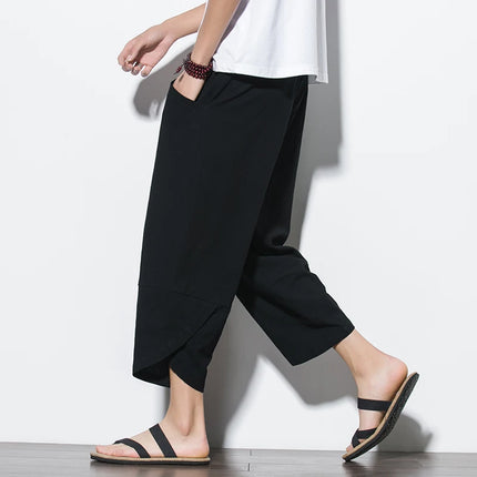 Men Khaki Black Asian Linen Pants