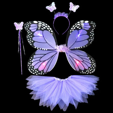 Girl 4pc LED Fairy Butterfly Costume Set