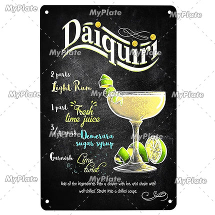 Vintage Cocktail Martini How to Make Shot Sign Decor