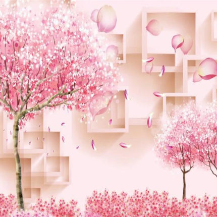 Custom 3D Retro Pink Cherry Tree Mural Wallpaper