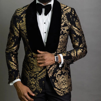 Men Floral Jacquard Party Prom Blazer - Mad Fly Essentials