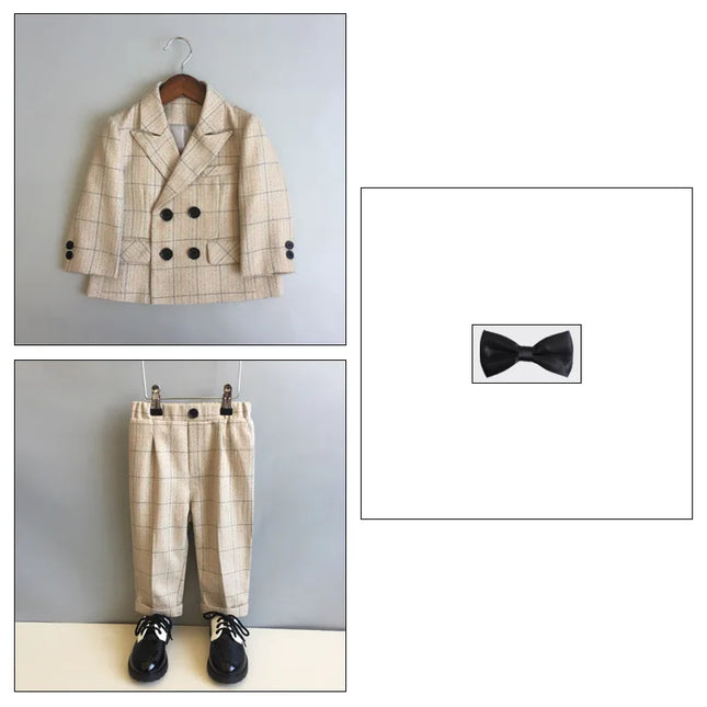 Boy Formal British Plaid Wedding Party Gentleman Set