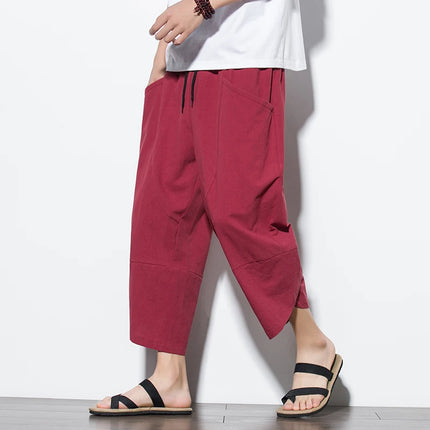 Men Khaki Black Asian Linen Pants