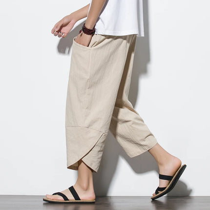 Men Khaki Black Asian Linen Pants