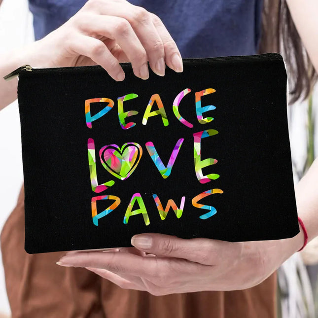 Women Peace Love Dogs Cosmetic Storage Bags