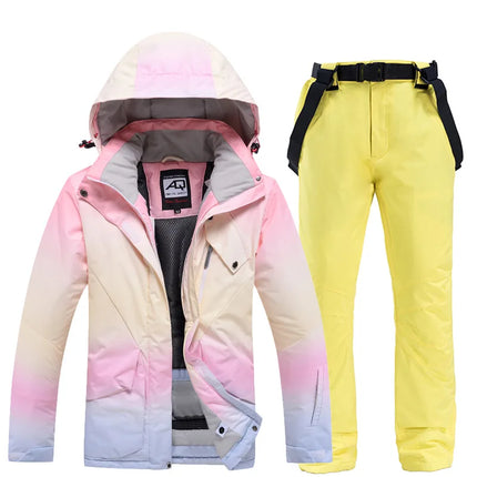 Women 2024 Fashion Pink Color Matching Windproof Ski Suits