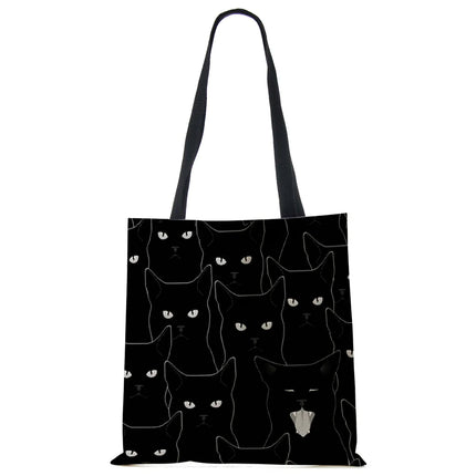 Black Cat Linen Eco Shoulder Bag