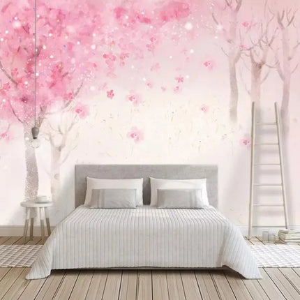 Custom 3D Retro Pink Cherry Tree Mural Wallpaper