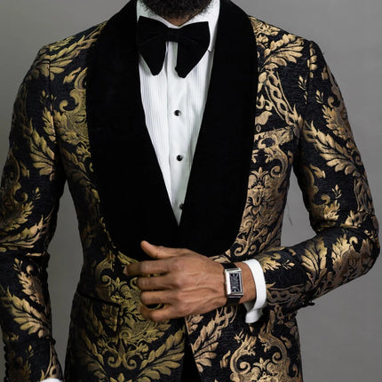 Men Floral Jacquard Party Prom Blazer - Mad Fly Essentials