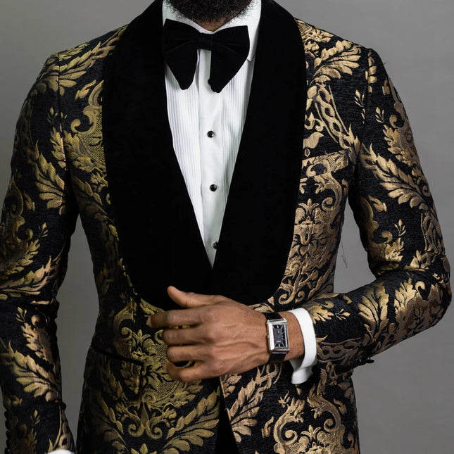 Men Floral Jacquard Party Prom Blazer - Mad Fly Essentials