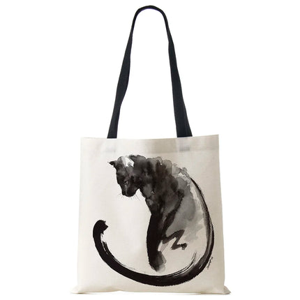 Black Cat Linen Eco Shoulder Bag