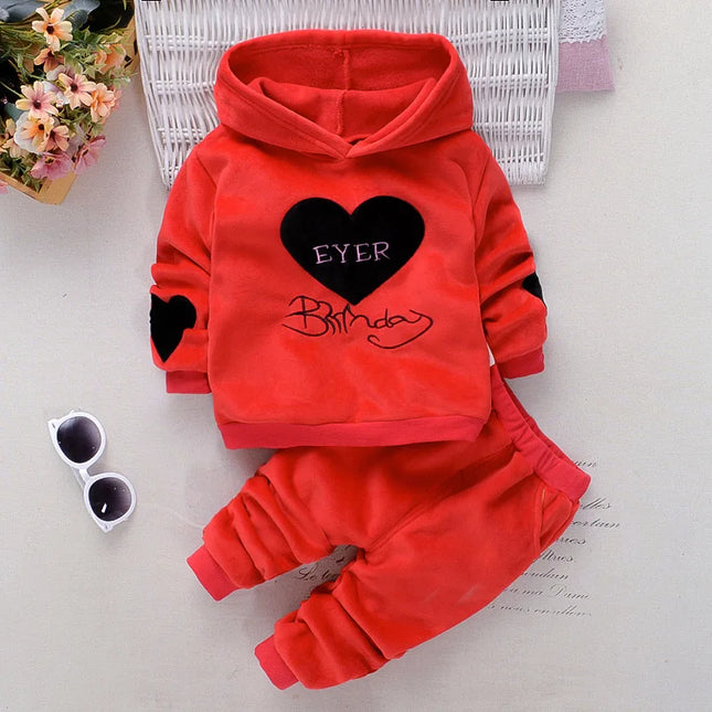 Baby Girls Winter Birthday Love Tracksuits Sets.