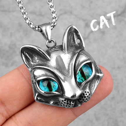 Women Fashion Stainless Animal Cat Blue Eyes Pendant Necklace
