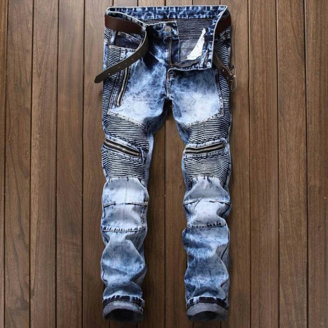 Men Denim Casual Slim Motorcycle Pants