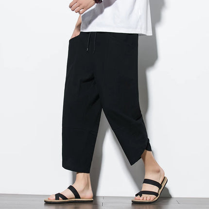 Men Khaki Black Asian Linen Pants