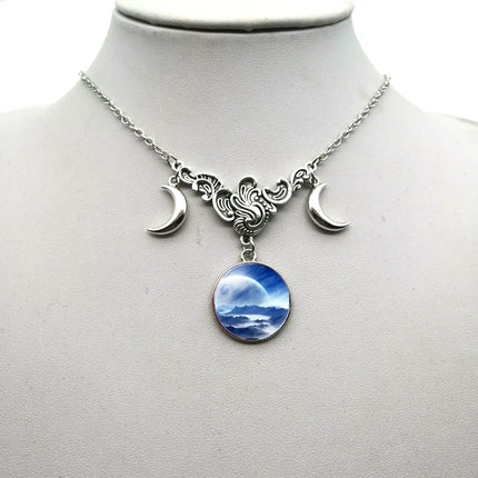 Women Crystal Glass Moon Necklace