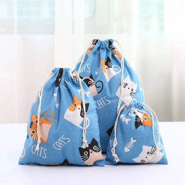 Flaming Owl Cat Animal Drawstring Storage Bags