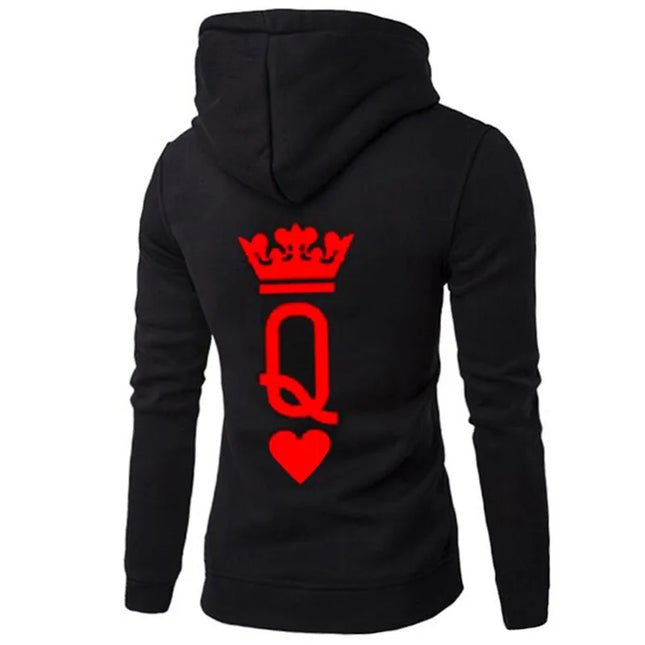 Women Queen Crown Print Couple Hoodies.