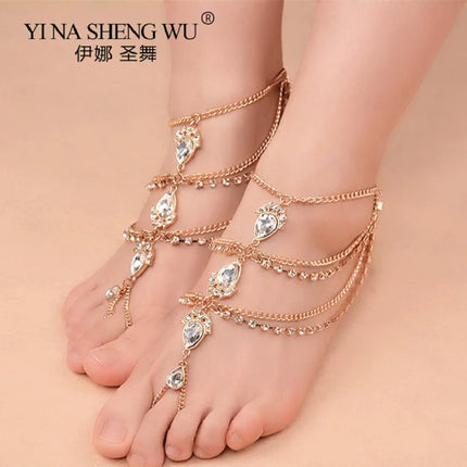 Women Belly Dancing Multilayer Sequin Ankle Bracelet