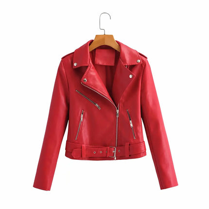 Women Leather Short Rivet Motorcycle Jacket