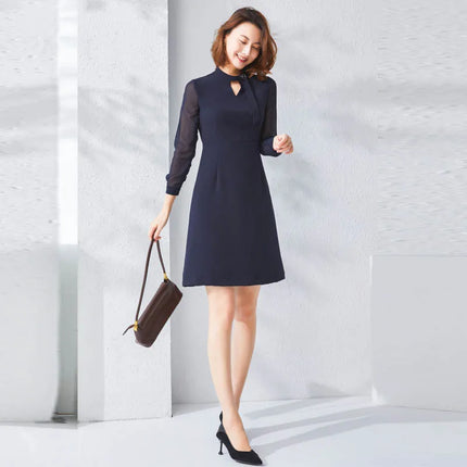 Women Fashion Office Navy Blue Midi Dress