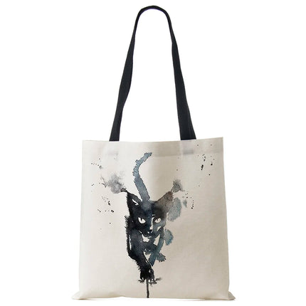 Black Cat Linen Eco Shoulder Bag