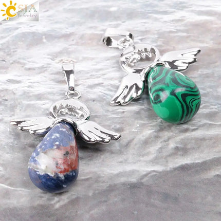 Women Natural Stone Angel Fairy Necklace Pendant