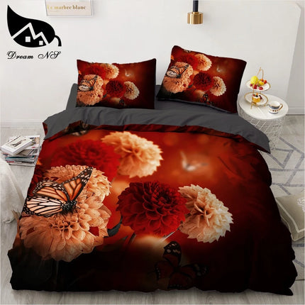 Home Black Red Rose Floral Duvet Sets