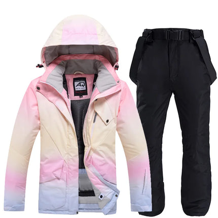 Women 2024 Fashion Pink Color Matching Windproof Ski Suits