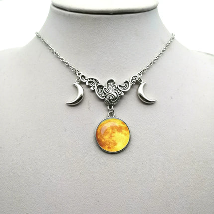 Women Crystal Glass Moon Necklace