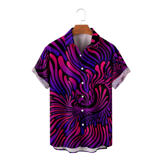 Men Pink Purple 3D Swirl Hawaiian Beach Shirt