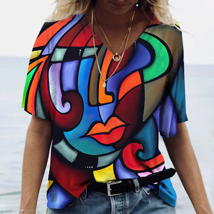 Women Picasso Facial Art Iridescent 3D Shirt