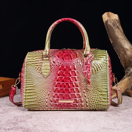 Women Crocodile Embossed Boston Satchel Handbag