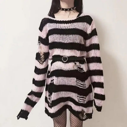 Women Striped Punk Gothic Sweater Tops