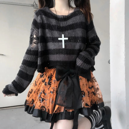 Women Striped Punk Gothic Sweater Tops