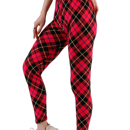 Women High-Elasticity Plaid Fitness Leggings