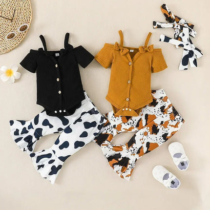 Baby Girl Cow Camisole 3pc Infant Toddler Set