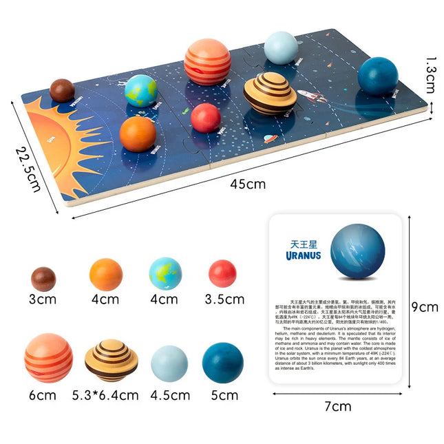 Wooden Montessori Solar System Puzzle Early Education Toys