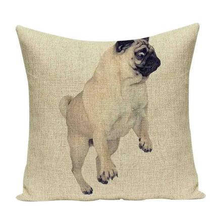 Pug Dog Linen Throw Pillow Cover Decor