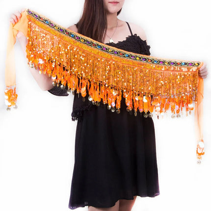 Women Gold Tassel Belly Dance Costume Skirt Wraps