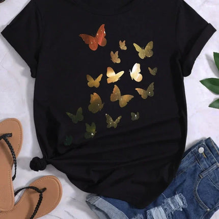 Women Butterfly Summer Short Graphic Tees