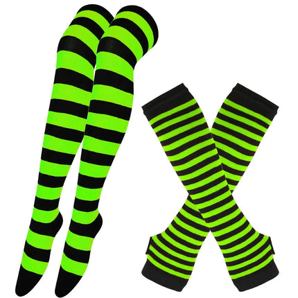 Women Striped Stocking Green Multi-color Knee High Socks