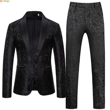 Men Floral 2pc Wedding Tuxedo Suit