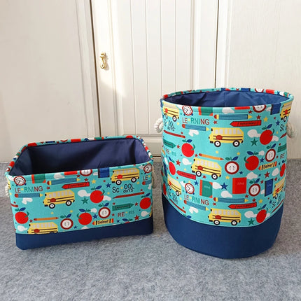 Foldable Laundry Basket Canvas Cartoon Nursery Hamper