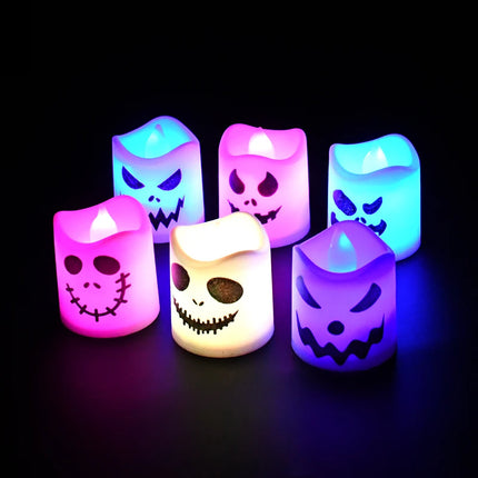 6pc Halloween Led Ghost Pumpkin Candle Light